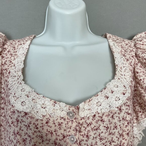 Gunne Sax Dress Prairie 70s Floral Lace Short Sleeve Pale Pink Retro Junior Midi - Picture 11 of 15